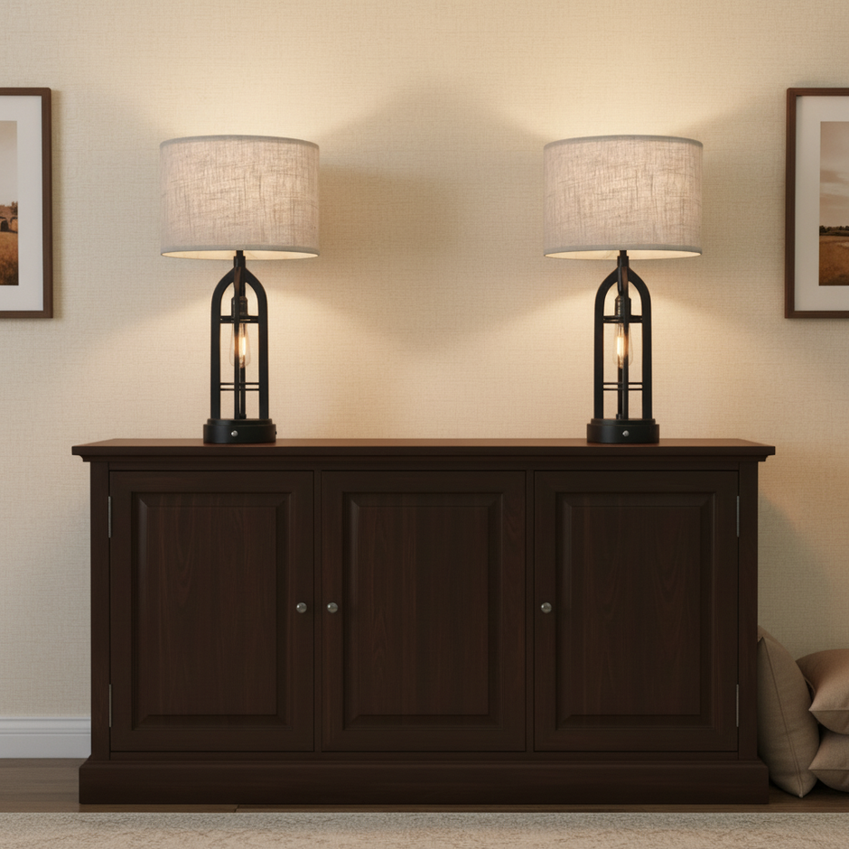 Set of 2 Dimmable Table Lamps with USB – 23.8” Modern Black Design