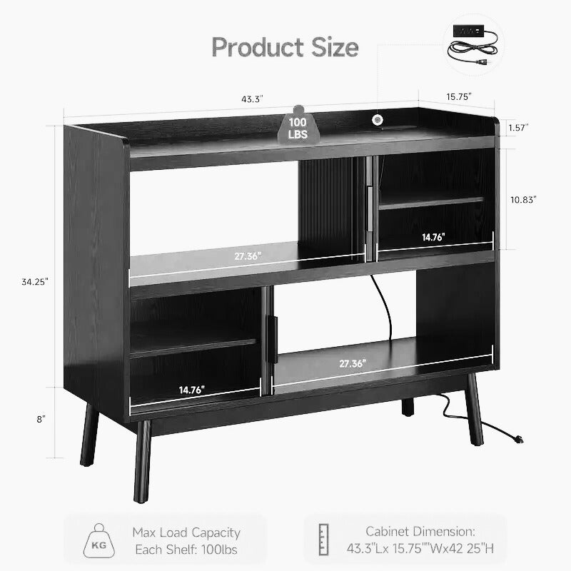 Modern Storage Cabinet with Sliding Doors – Black or Walnut