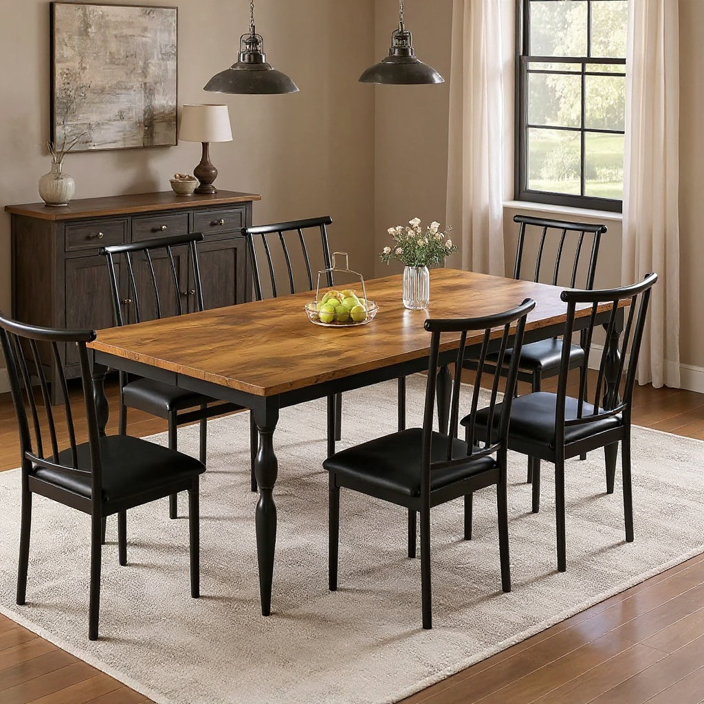 Rustic Rectangular Dining Table with Carved Black Legs, 71