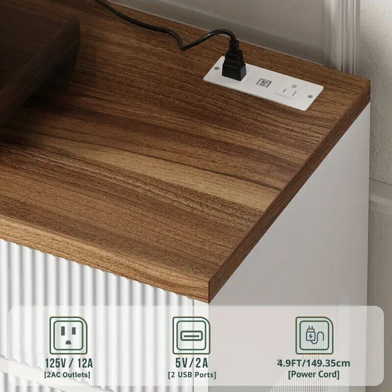 Modern White Sideboard Cabinet with Drawer & RGB LED Lights