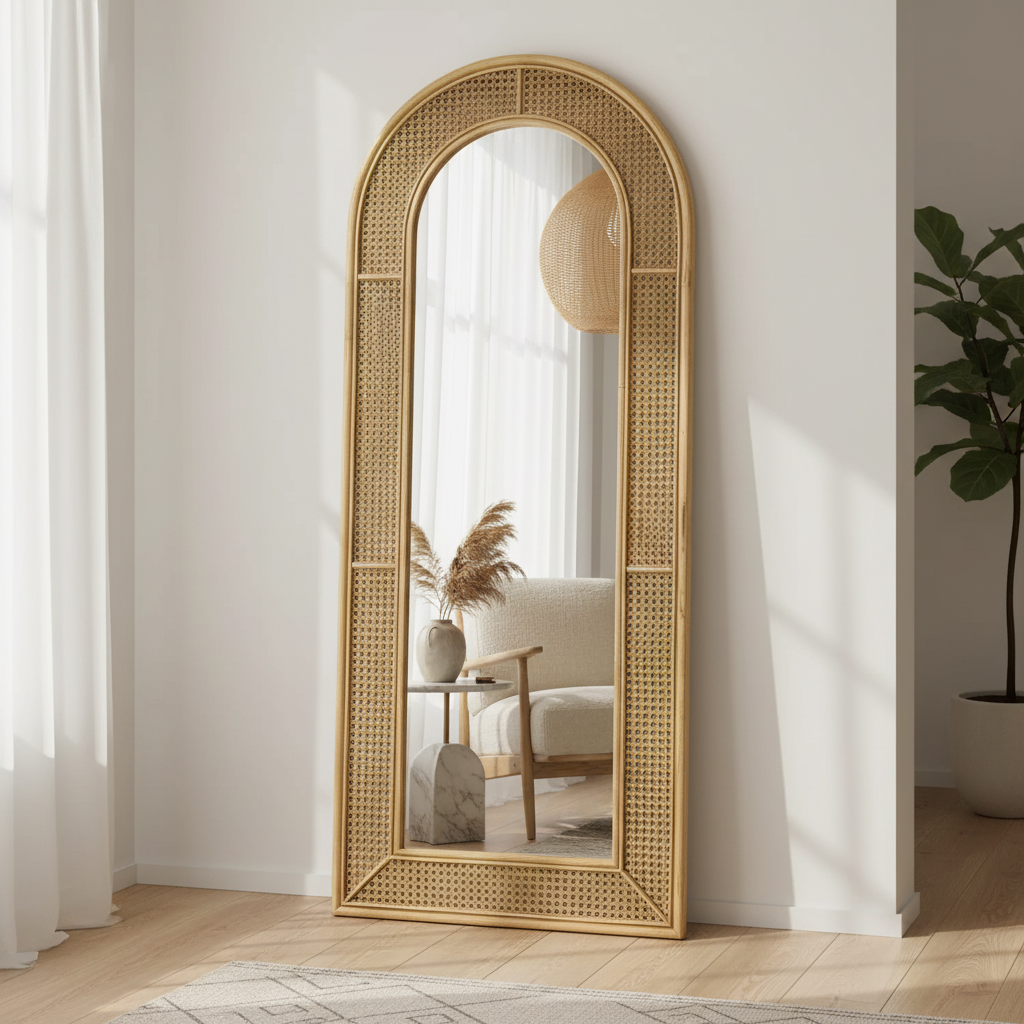 Handmade Rattan Arched Full-Length Mirror – 60