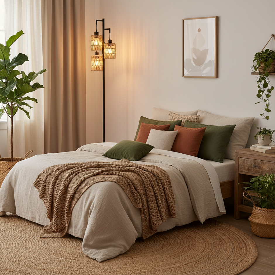 Dimmable Rattan Floor Lamp with 3 Adjustable Shades, E26 Base