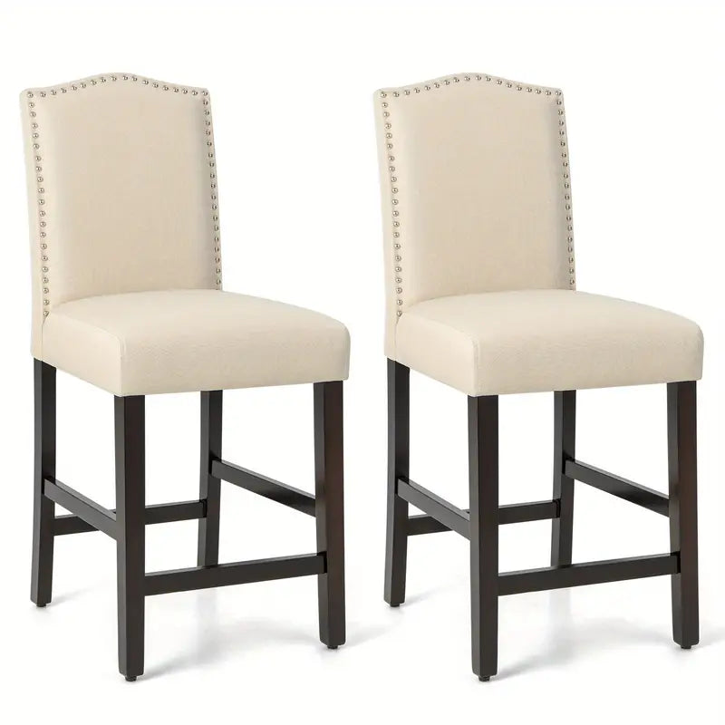 Set of 2 Upholstered Bar Chairs with High Back and Nailhead Trim – CozyVianno