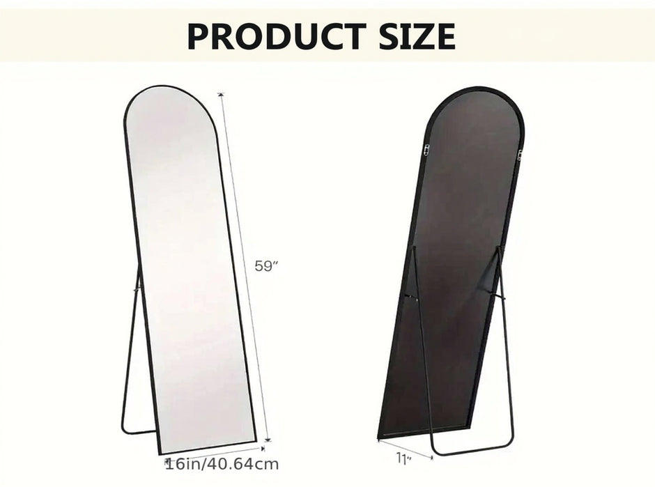 Arched Full Length Mirror – Black & Gold, Wall Mounted / Free Standing