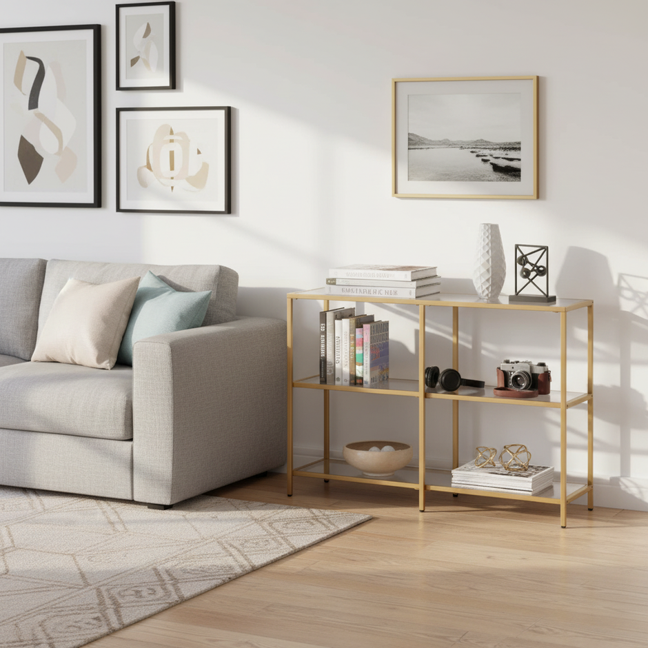 Modern 3-Tier Glass Display Shelf with Metal Frame – Black or Gold