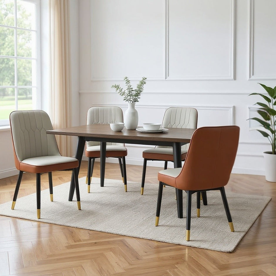Set of 4 Modern Upholstered Dining Chairs with Gold-Tipped Legs – CozyVianno