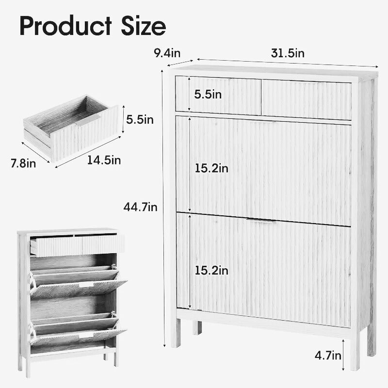Modern Wooden Shoe Cabinet with Drawers and Tilt-Out Storage – Natural Oak Finish