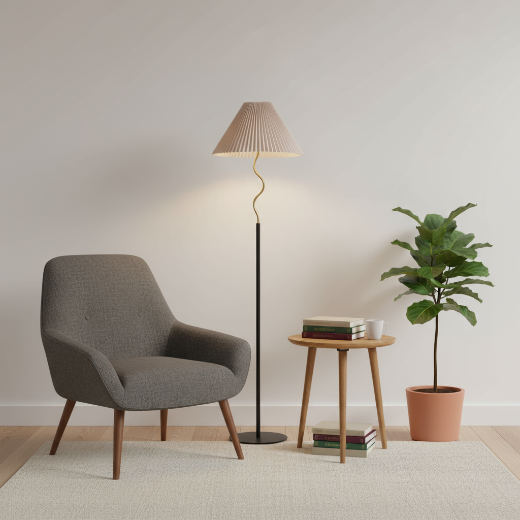 Elegant Floor Lamp with Rotatable Pleated Lampshade