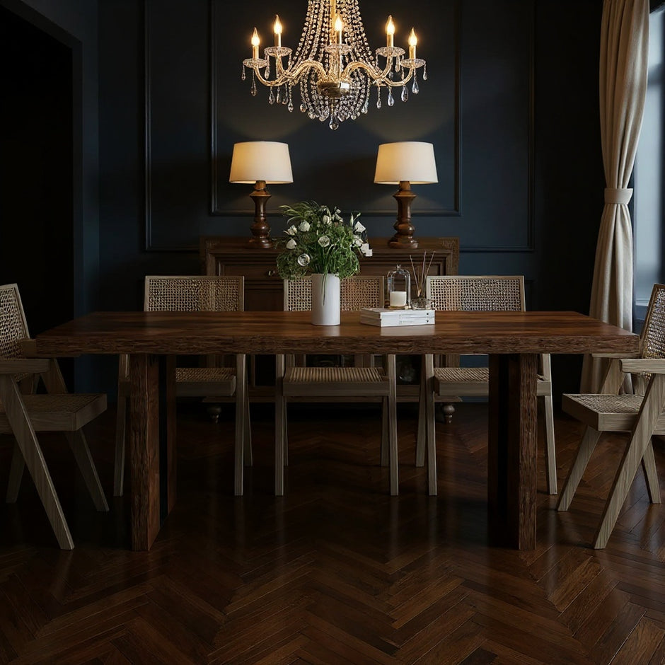 Rustic Modern Wooden Dining Table – 71” Rectangular Farmhouse Table with Solid Base