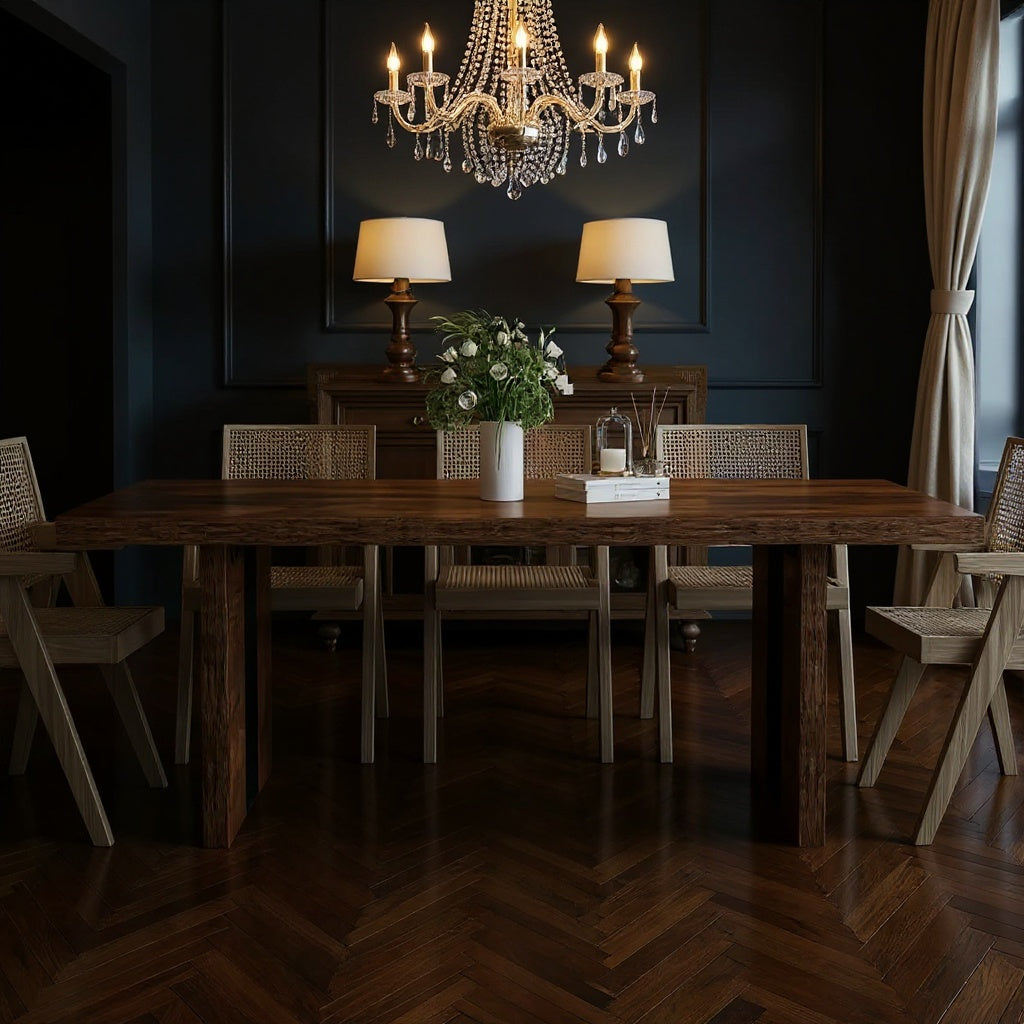 Rustic Modern Wooden Dining Table – 71” Rectangular Farmhouse Table with Solid Base