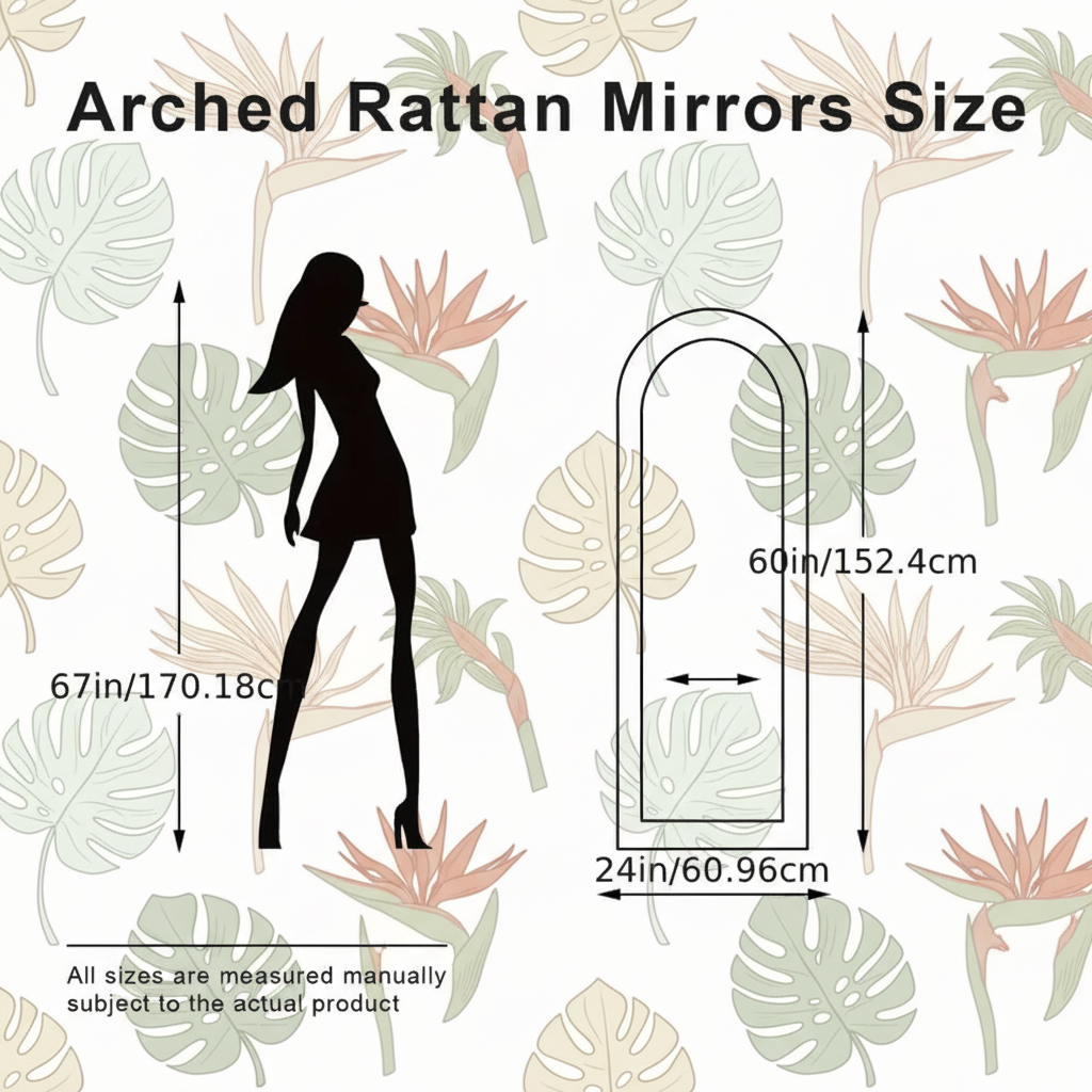 Handmade Rattan Arched Full-Length Mirror – 60