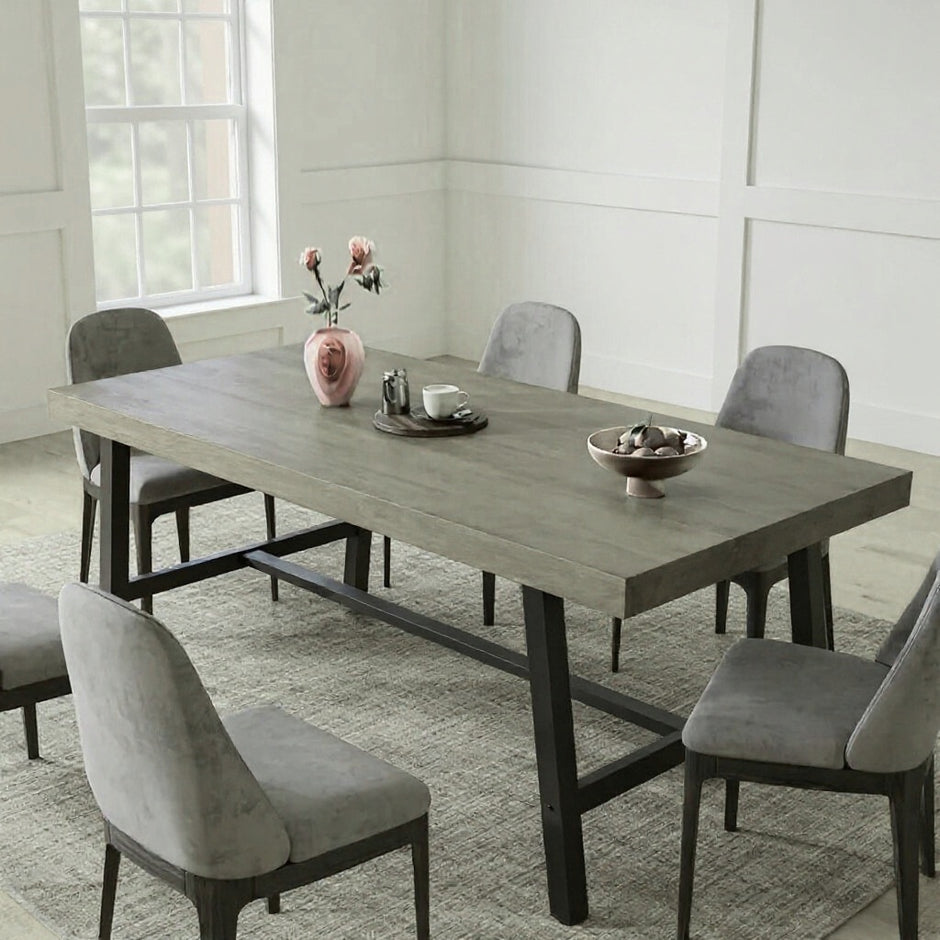 Industrial Wooden Dining Table with Black Metal Frame – 71