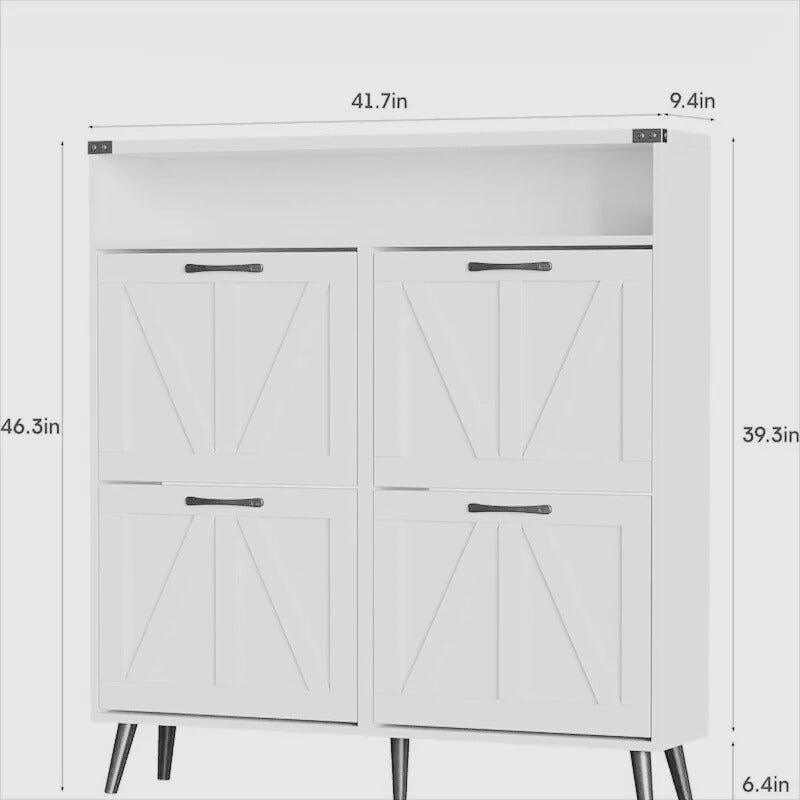 Modern 4-Compartment Tilt-Out Shoe Cabinet with Open Shelf – Multiple Finishes