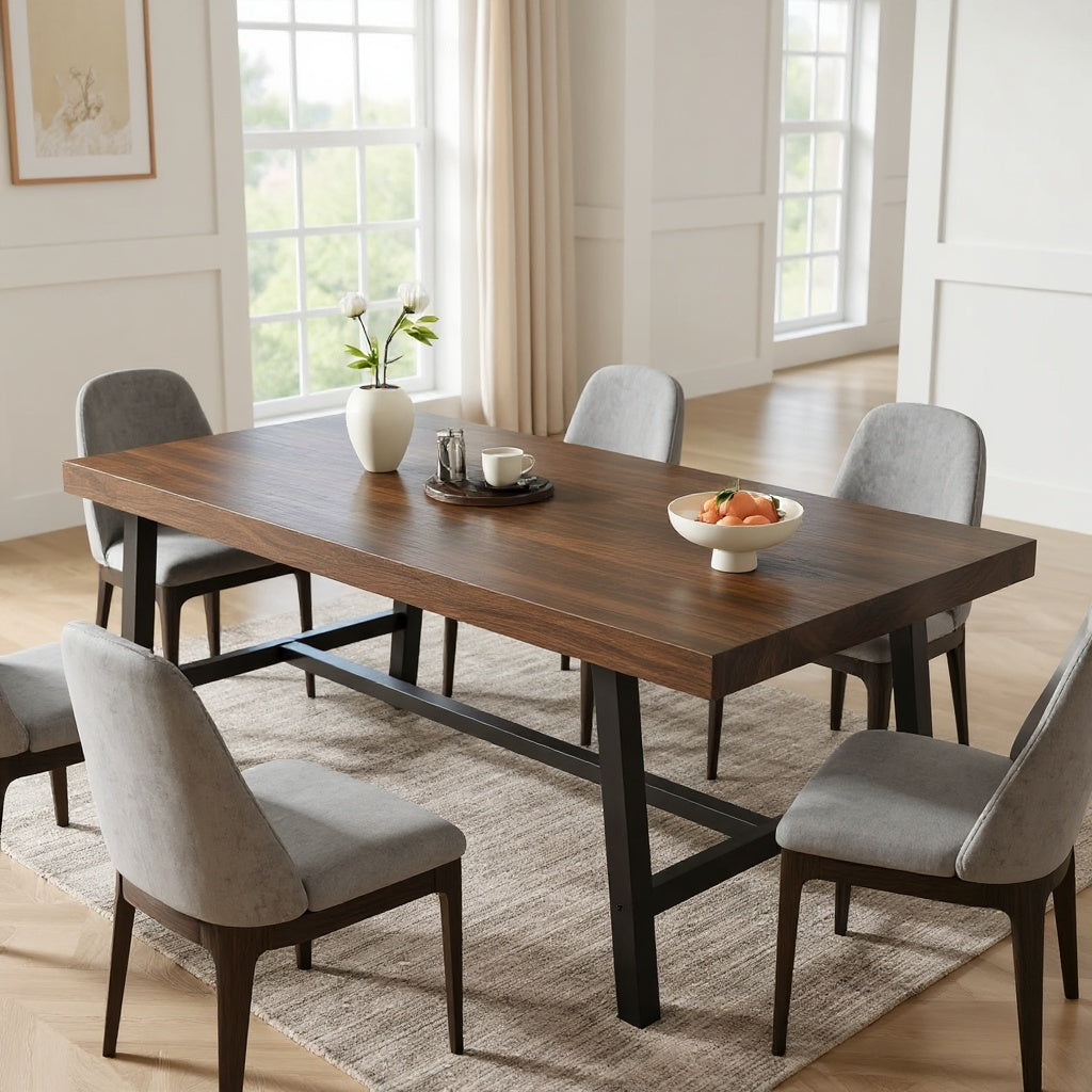 Industrial Wooden Dining Table with Black Metal Frame – 71