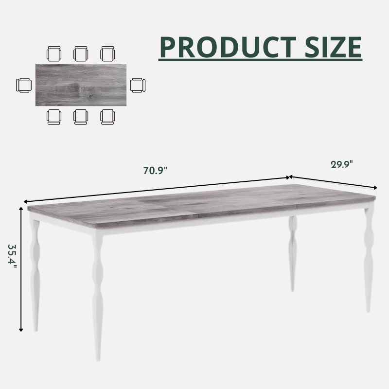 Rustic Rectangular Dining Table with Carved Black Legs, 71