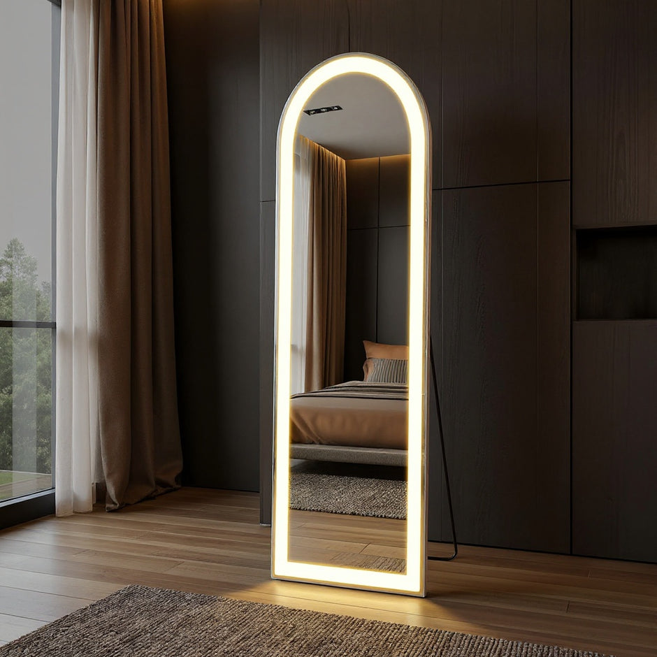 LED Full Length Mirror with 3-Color Dimmable Lights – Wall Mounted / Standing – 60