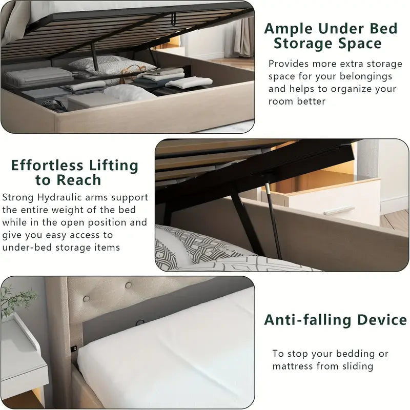 Smart Upholstered Storage Bed with LED Lights & Charging Station