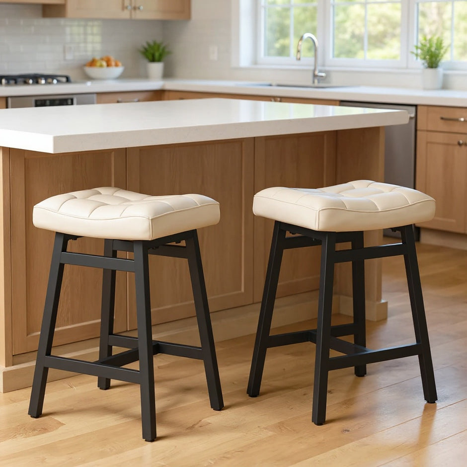 Set of 2 Modern Upholstered Counter Height Stools with Padded Seat and Metal Frame – CozyVianno