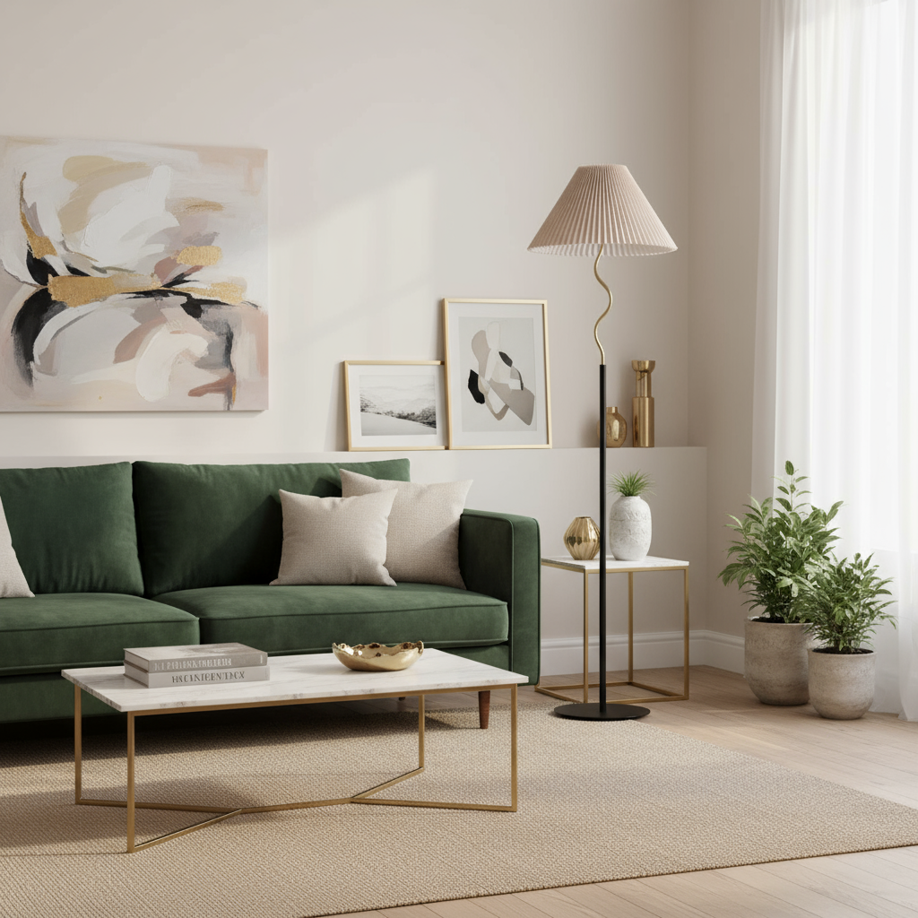 Elegant Floor Lamp with Rotatable Pleated Lampshade