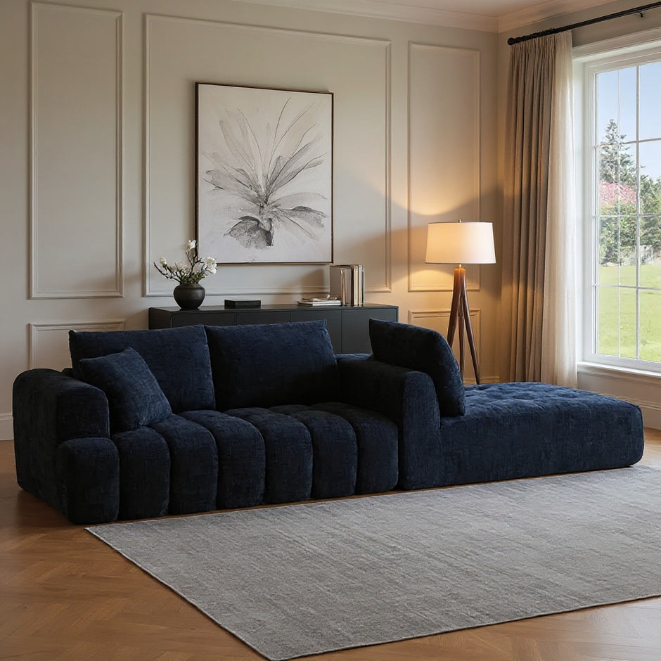 Modern Deep Seat L-Shaped Sectional Sofa with Chaise – Navy Blue