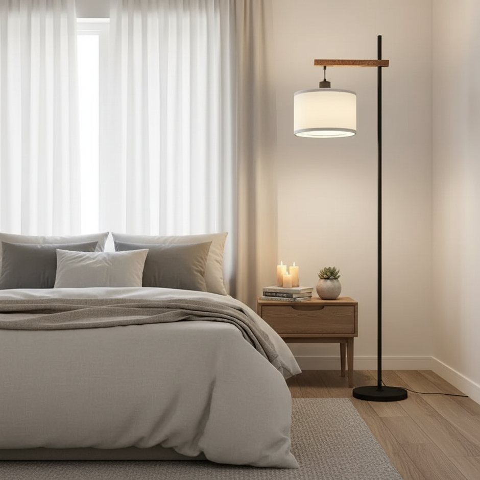 Modern Floor Lamp with Linen Shade and Foot Switch – 61