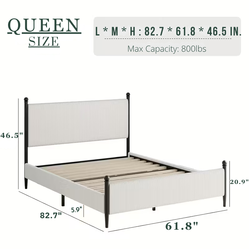 Modern Upholstered Platform Bed with Vertical Channel Headboard
