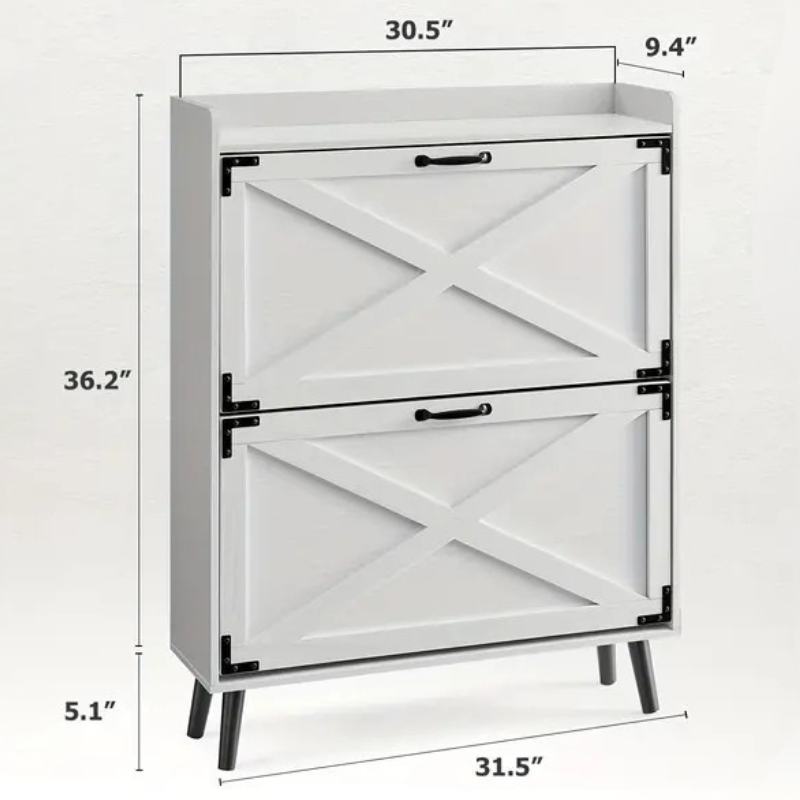 Farmhouse Shoe Cabinet with Flip Drawers – 2-Tier Storage Organizer, Rustic Style