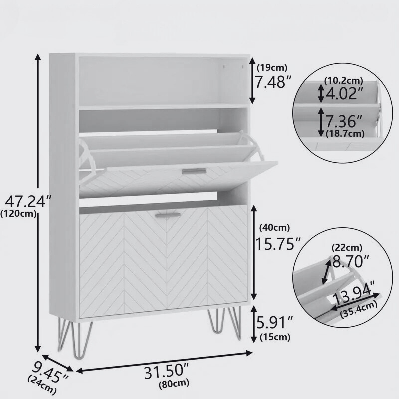 Modern Shoe Storage Cabinet with Gold Legs – Available in Black & White