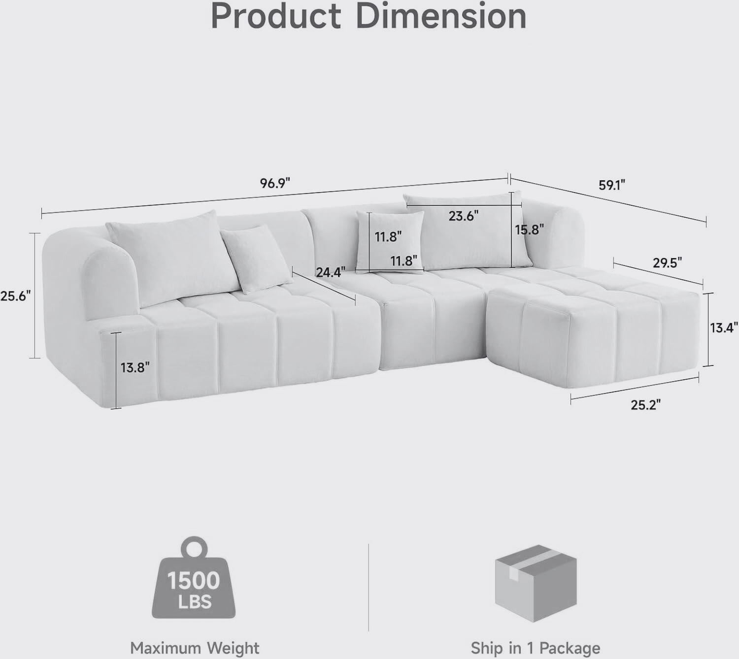 Modern L-Shaped Sectional Sofa with Ottoman – Deep Seat