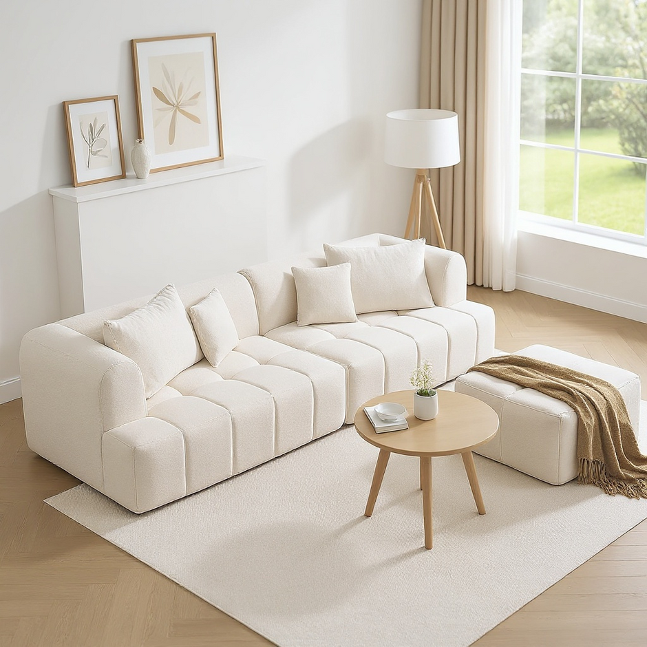 Modern L-Shaped Sectional Sofa with Ottoman – Deep Seat