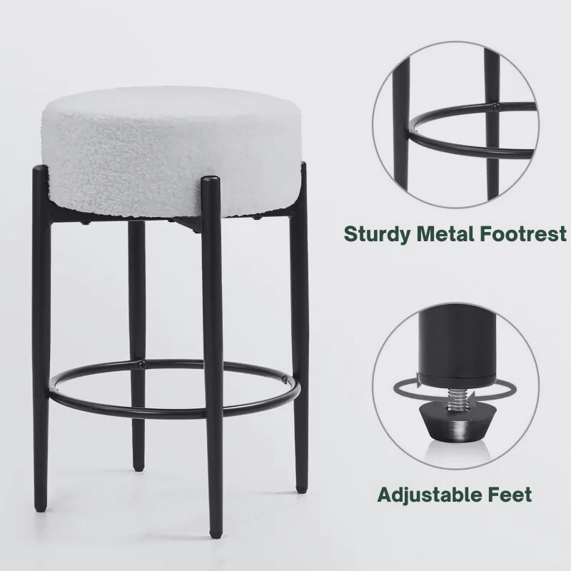 Set of 2 Sherpa Upholstered Bar Stools with Metal Legs and Footrest – CozyVianno