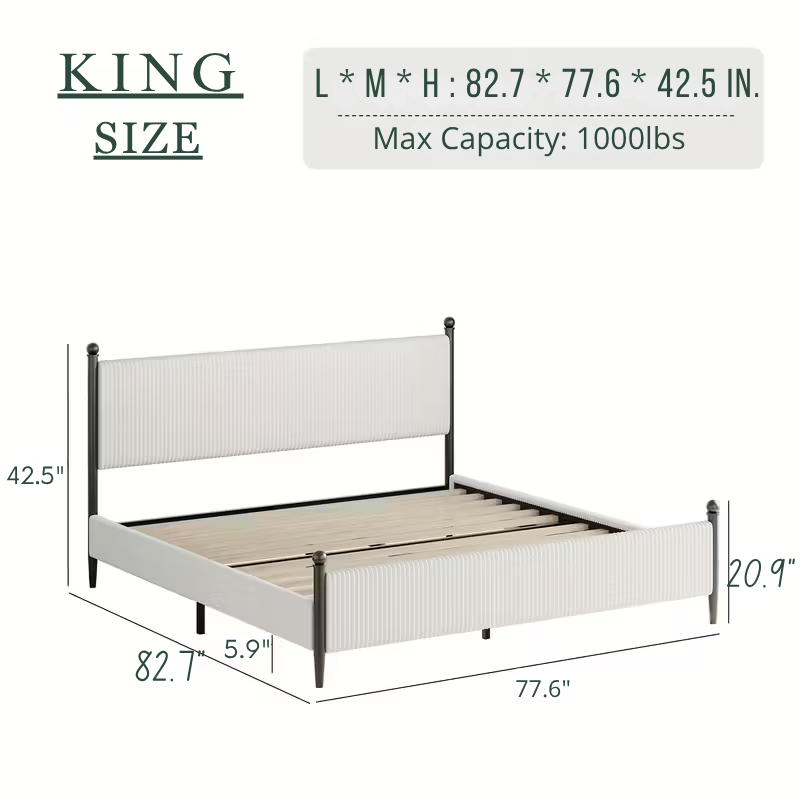Modern Upholstered Platform Bed with Vertical Channel Headboard