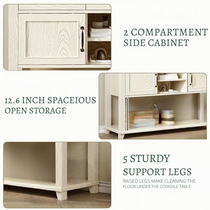 Rustic Farmhouse Sideboard Buffet Cabinet with Drawers and Open Shelf – Solid Wood Storage Console