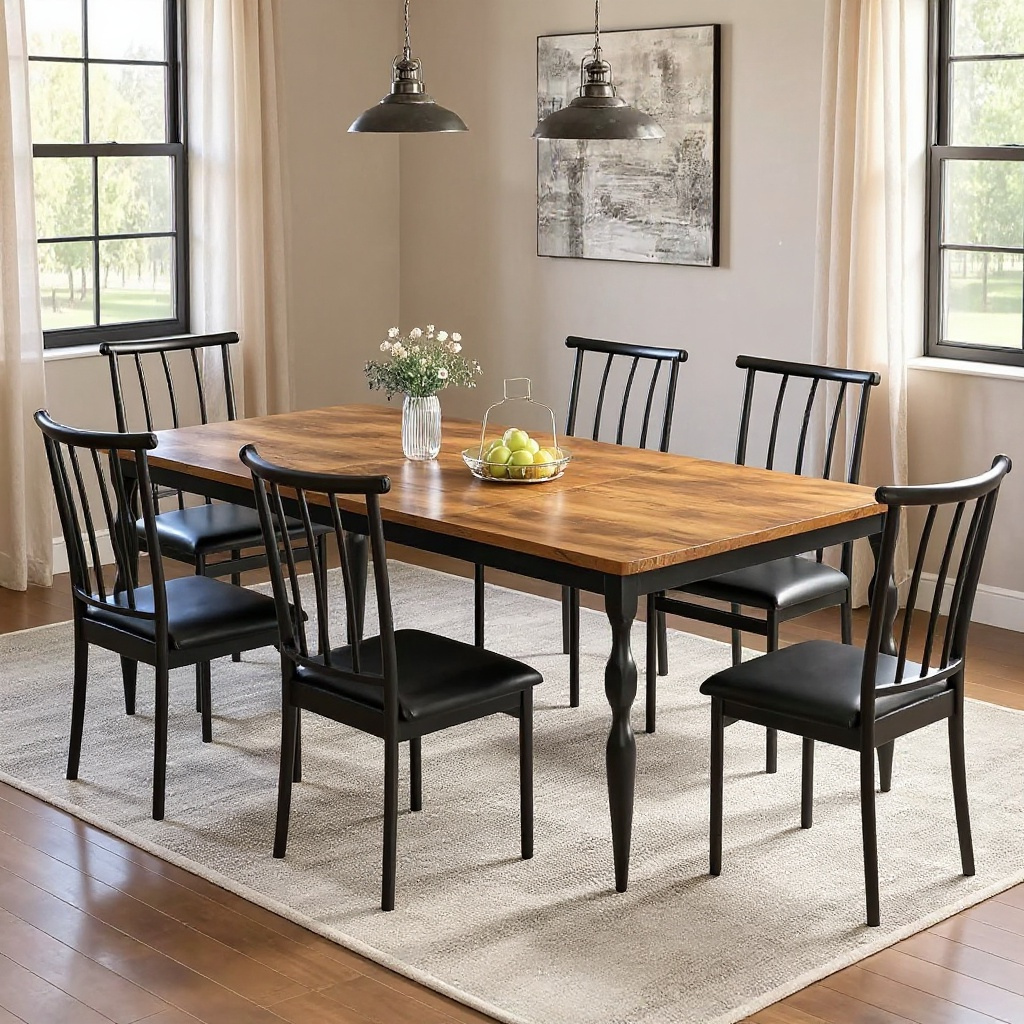 Rustic Rectangular Dining Table with Carved Black Legs, 71