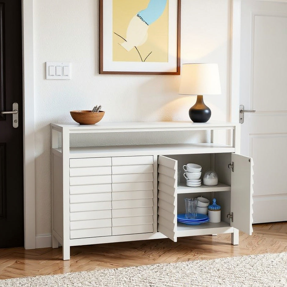 White Sideboard Buffet Cabinet with Louver Doors – 47
