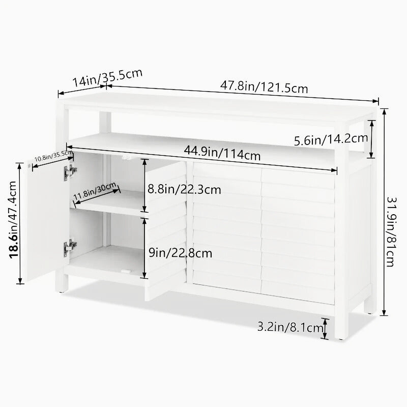 White Sideboard Buffet Cabinet with Louver Doors – 47