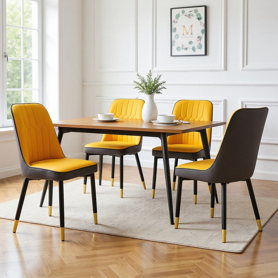 Set of 4 Modern Upholstered Dining Chairs with Gold-Tipped Legs – CozyVianno