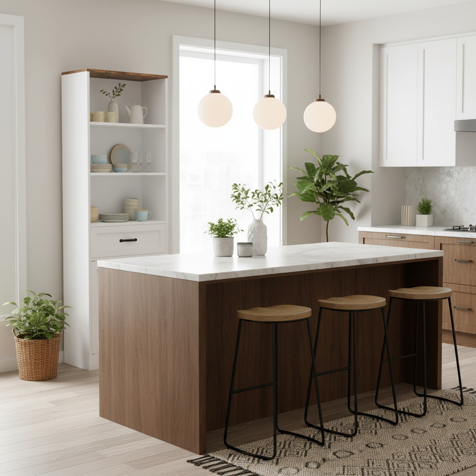 Tall White Farmhouse Bookshelf with Drawer and Double Door Cabinet