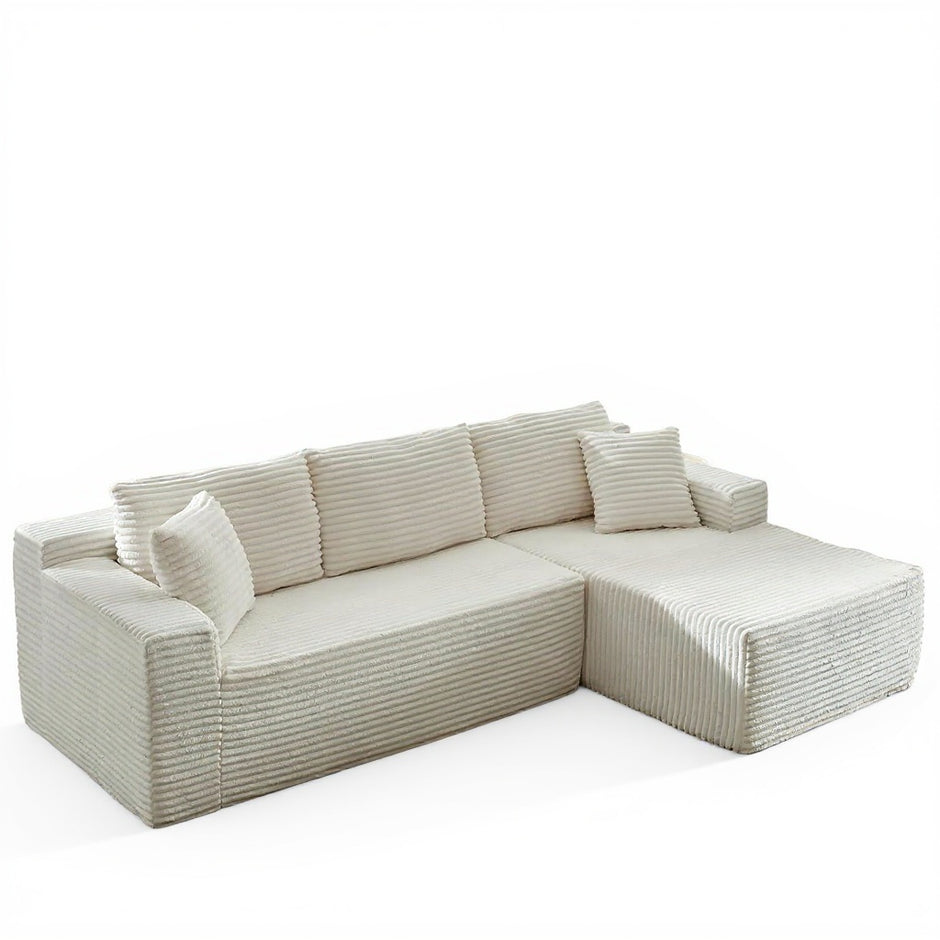 Modern Beige L-Shaped Sectional Sofa with Chaise – Corduroy Upholstery