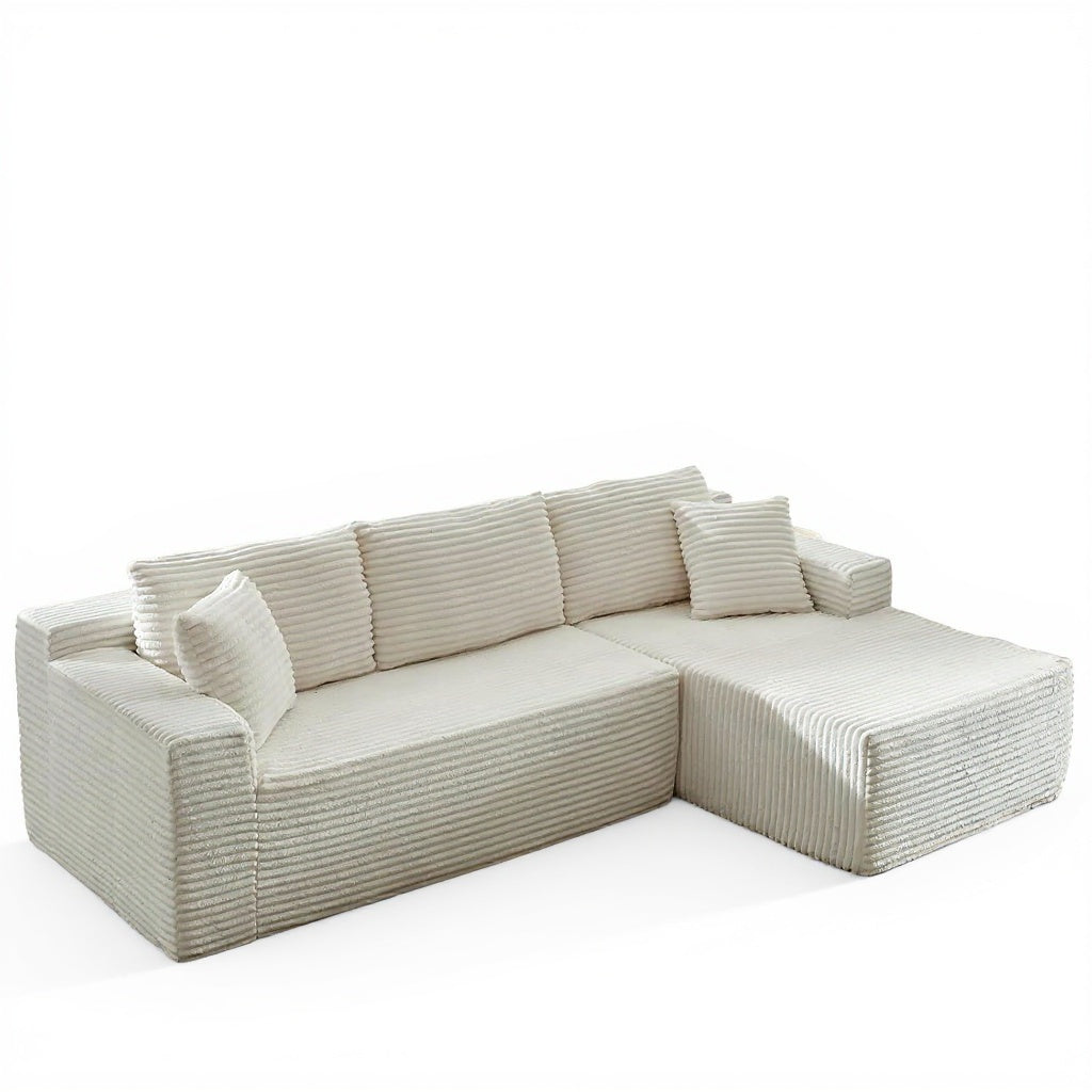Modern Beige L-Shaped Sectional Sofa with Chaise – Corduroy Upholstery