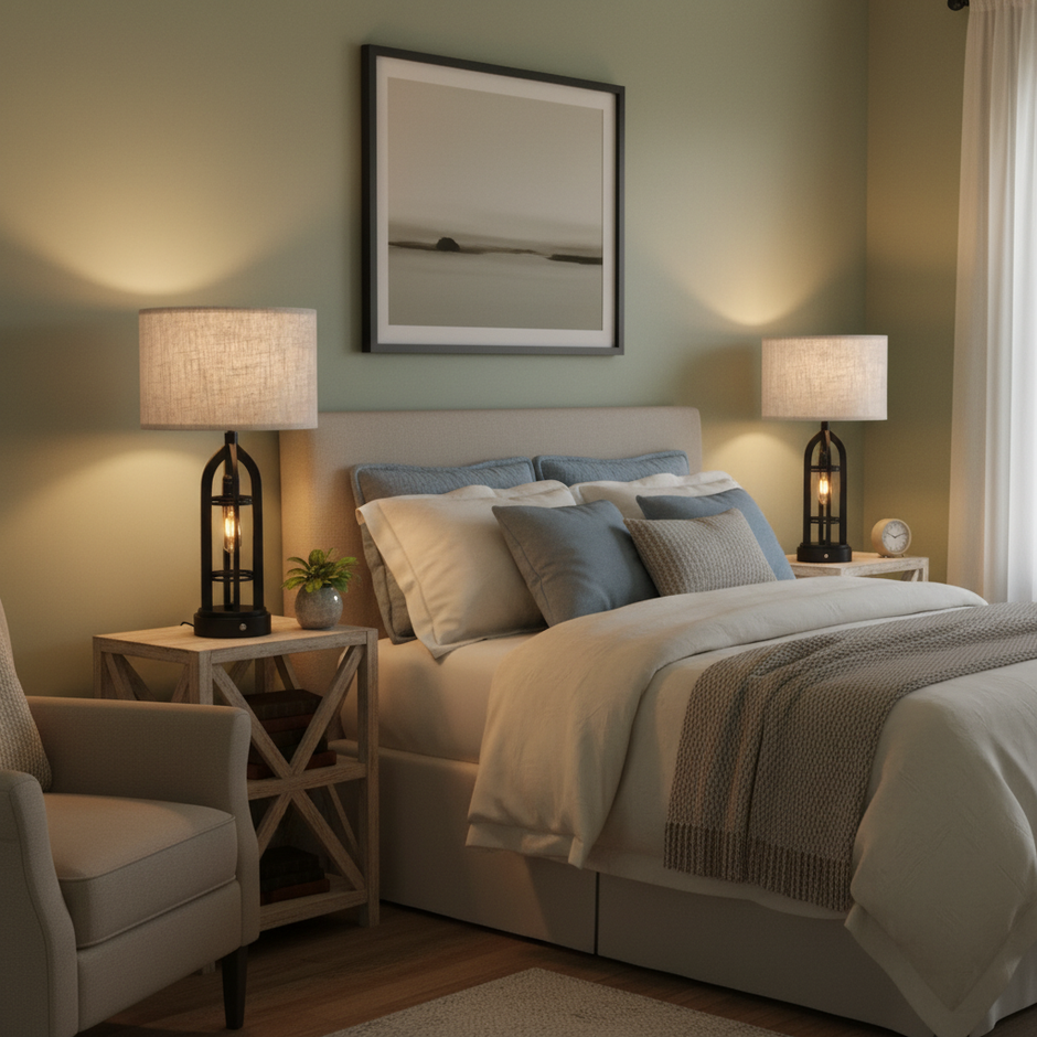 Set of 2 Dimmable Table Lamps with USB – 23.8” Modern Black Design