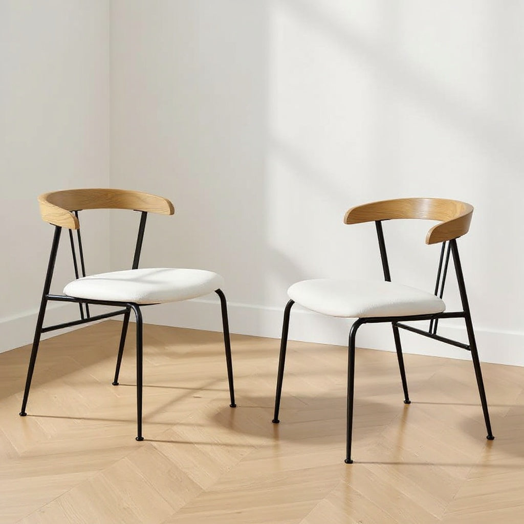 Set of 2 Modern Dining Chairs with Wood Back & Black Metal Legs