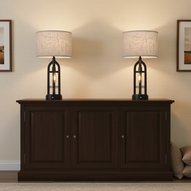 Set of 2 Dimmable Table Lamps with USB – 23.8” Modern Black Design