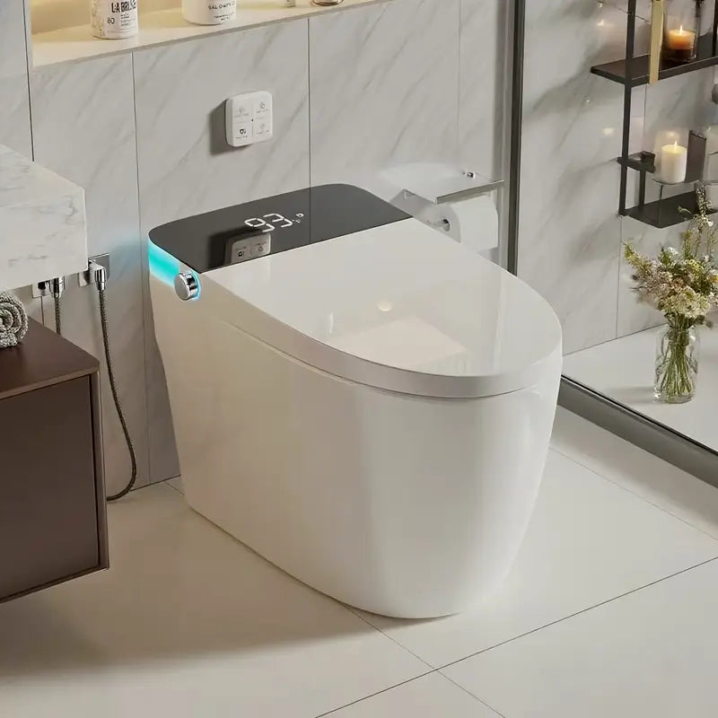 Smart Toilet with Heated Seat, Auto Flush & LED Night Light – Modern One-Piece Bidet Toilet
