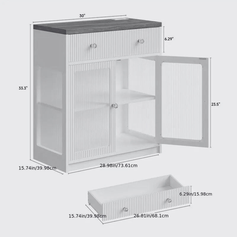 Modern White Sideboard Cabinet with Drawer & RGB LED Lights