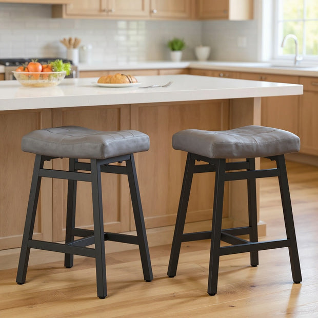 Set of 2 Modern Upholstered Counter Height Stools with Padded Seat and Metal Frame – CozyVianno