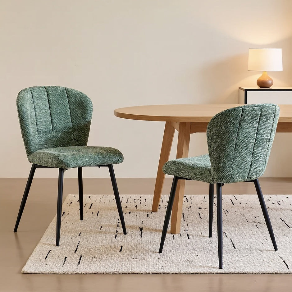 Set of 2 Modern Upholstered Dining Chairs with Metal Legs