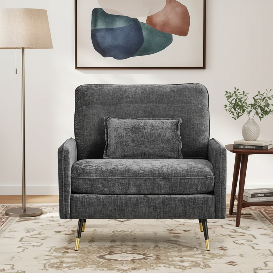 Chenille Upholstered Accent Chair with Storage Pockets