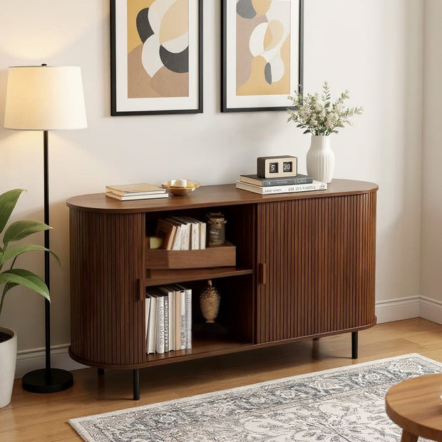 55" Modern Wooden Sideboard with Storage | Curved Edge Cabinet