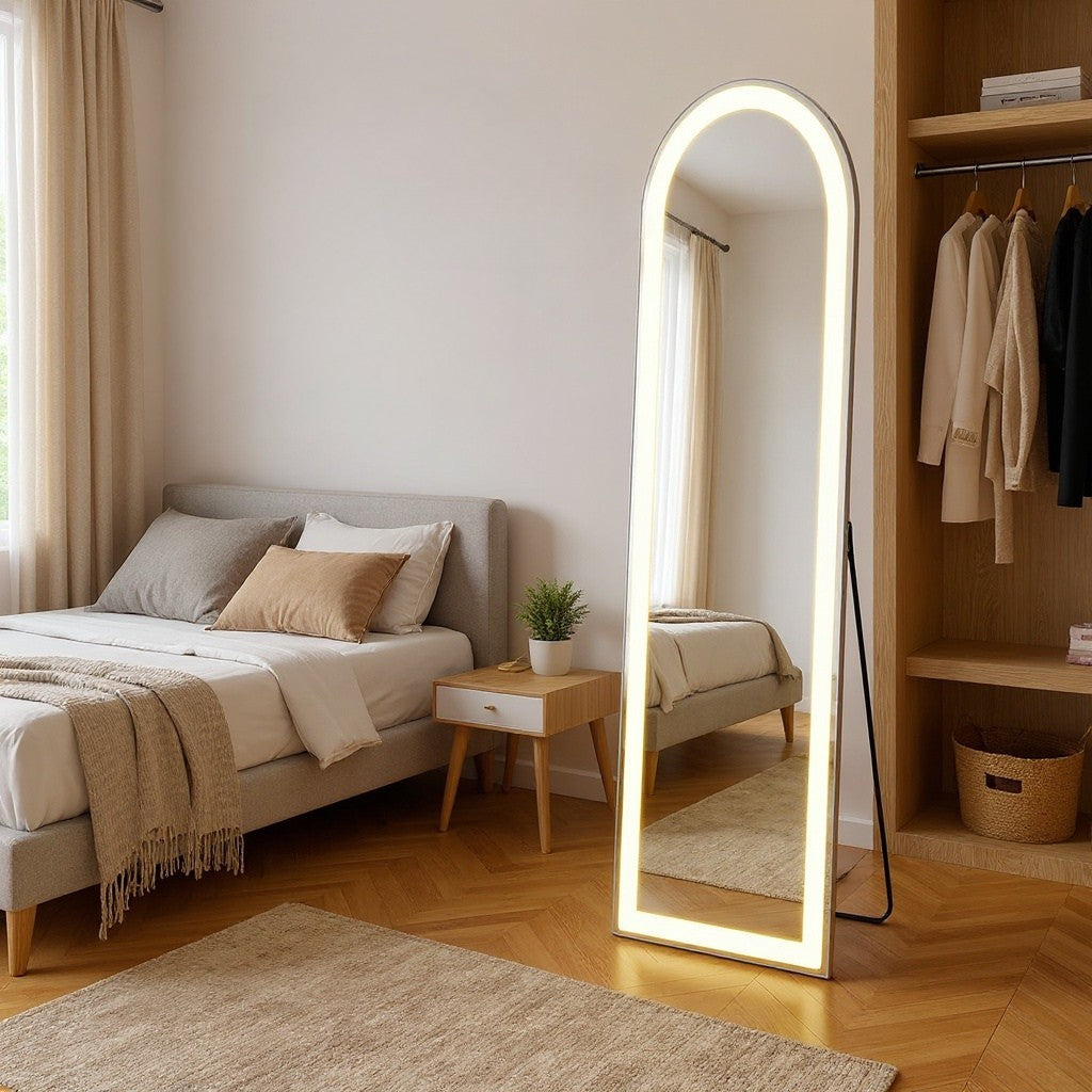 LED Full Length Mirror with 3-Color Dimmable Lights – Wall Mounted / Standing – 60